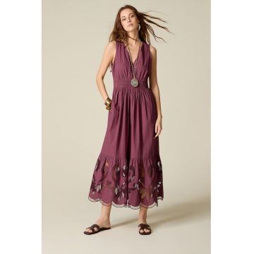 Rochie midi cu talie elastica - fara maneci - Violet pruna