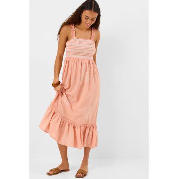 Rochie midi cu terminatie cu volan - Piersica