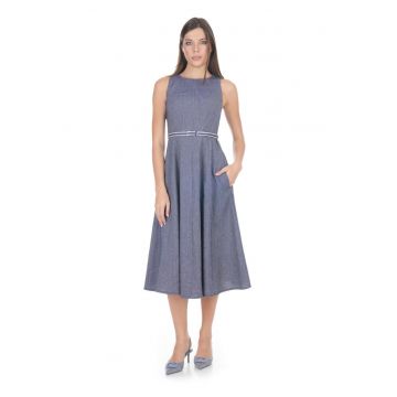 Rochie midi din amestec de in cu buzunare