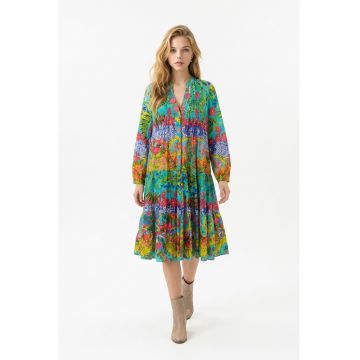Rochie midi din bumbac imprimat multicolor