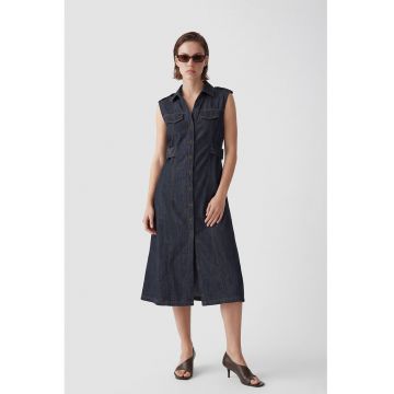 Rochie midi din denim - Bleumarin