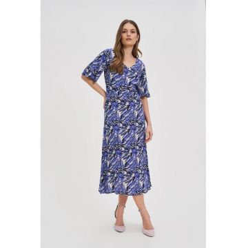 Rochie midi din viscoza albastra inchisa - Albastru