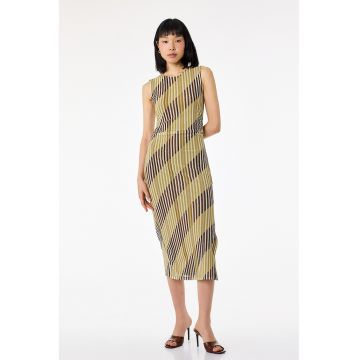 Rochie midi dreapta cu dungi - Bej/Verde masliniu