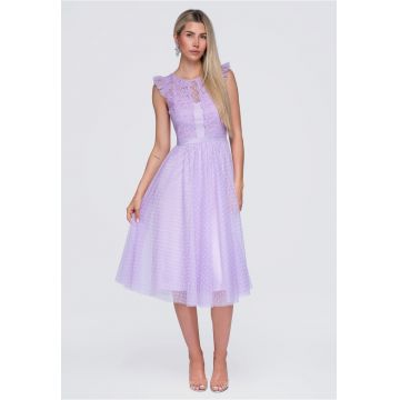 Rochie midi eleganta cu decolteu rotund si detalii din dantela LA-OM-DLR423 - Mov -