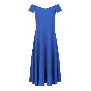 Rochie midi evazata cu decolteu pe umeri