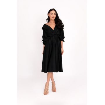 Rochie midi evazata de satin - Negru