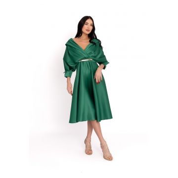 Rochie midi evazata de satin - Verde persan