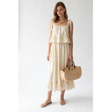 Rochie Midi Femei  Crem Natural - volanase - 100% poliester