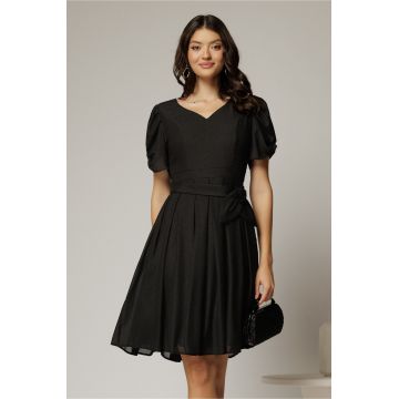 Rochie midi neagra din voal sidefat cu cordon detasabil