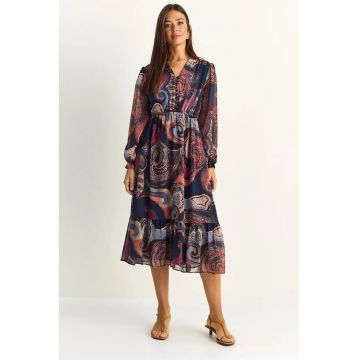 Rochie Midi  Paisley - Maneca Lunga - Poliester
