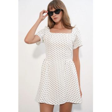 Rochie Mini  Casual - Alb Prafuit - Buline - Maneca scurta - Fara inchidere - Elastic