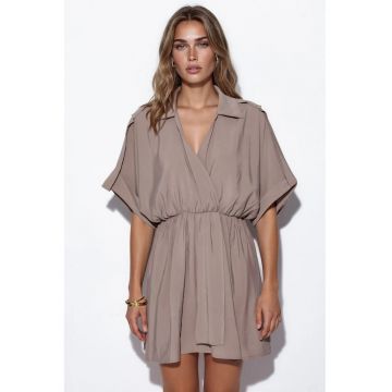 Rochie Mini  Casual - Bej Natural - Texturata - Fara inchidere - Maneca scurta