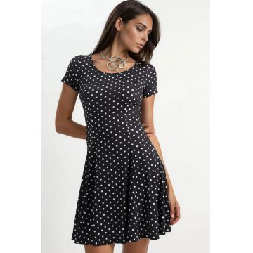 Rochie Mini  Casual - Negru - Buline - Poliester-Elastan