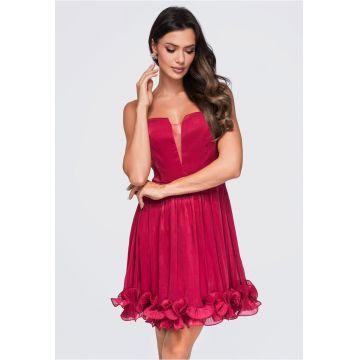 Rochie mini de cocktail cu decolteu in V si bretele subtiri LA-OM-DLR431 - Rosu