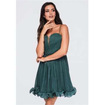 Rochie mini de cocktail cu guler tip V si bretele subtiri - Verde