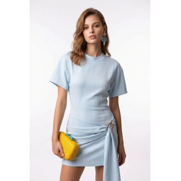 Rochie mini -  drapaj - albastru deschis - poliester