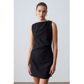 Rochie mini -  eleganta - neagra - crep - fara maneci - fermoar