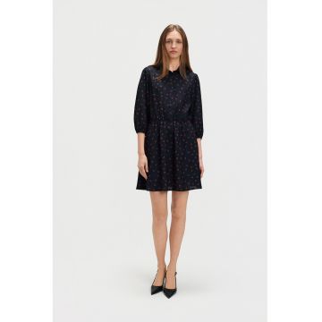 Rochie scurta cu model si maneci medii - Rosu/Negru