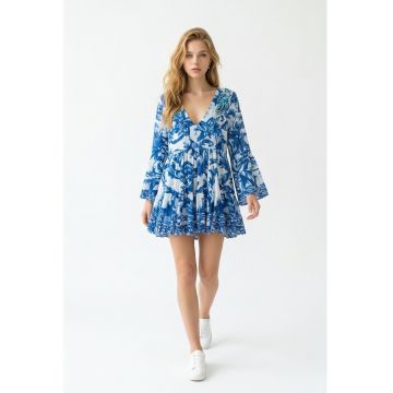 Rochie scurta din bumbac imprimat aalbastru