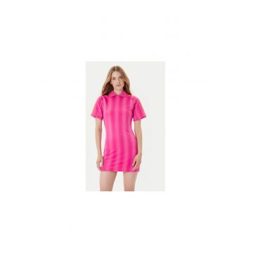 Rochie scurta din poliester cu guler polo si dungi contrastante