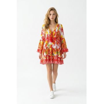 Rochie scurta din satin imprimat rosu 1