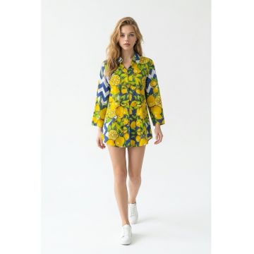 Rochie scurta tip camasa din bumbac imprimat 17