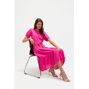 Rochie stratificata cu cordon in talie - Roz aprins