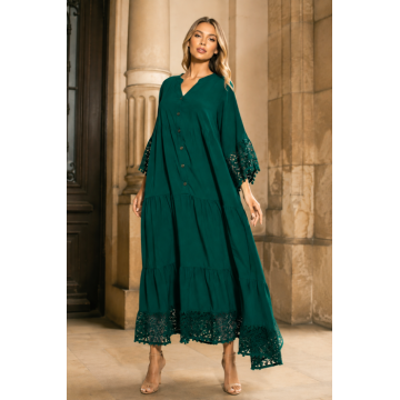 Rochie verde marime mare cu nasturi si dantela