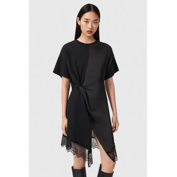 Rochie asimetrica cu detaliu rasucit si dantela Lana - Negru