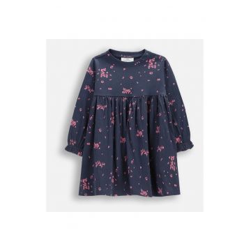 Rochie  bleumarin cu motiv floral - bumbac - pentru fete - Bleumarin