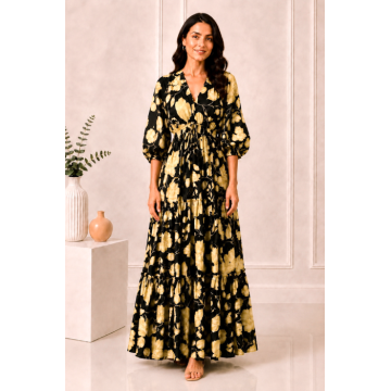Rochie Boho style lunga din matase cu decolteu in V