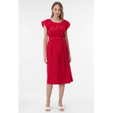 Rochie-camasa cu maneci bufante - Rosu cireasa