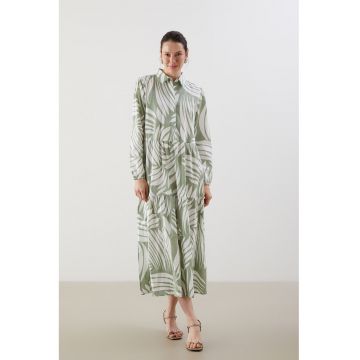 Rochie-camasa cu model - Verde pal/Alb optic