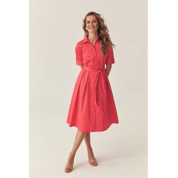 Rochie-camasa evazata din bumbac - Coral