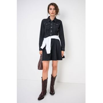 Rochie-camasa evazata din denim - Negru stins