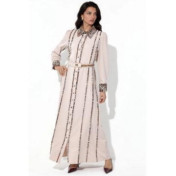 Rochie Camasa Maxi -  imprimeu leopard - casual - bej natural - poliester-lycra