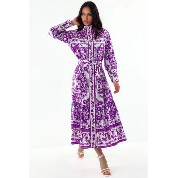 Rochie-camasa maxi -  paisley - multicolor - poliester si lycra