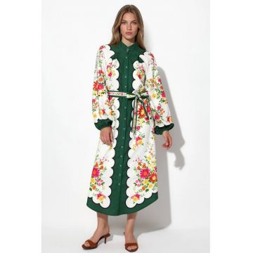 Rochie camasa midi -  floral - multicolor - poplin cu elasticitate