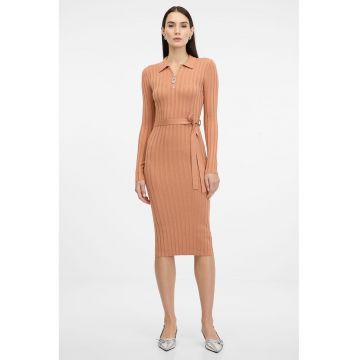 Rochie cambrata striata cu cordon - Portocaliu persan