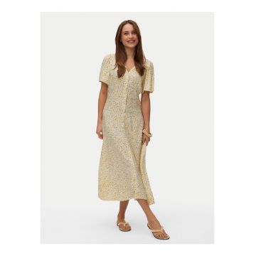 Rochie casual -  alb si galben - imprimeu floral - viscoza -