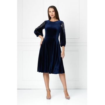 Rochie catifelata cu paiete - Bleumarin