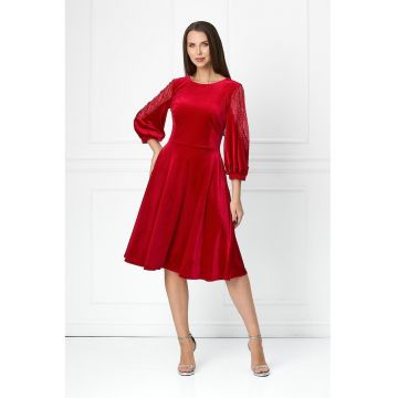 Rochie catifelata cu paiete - Rosu