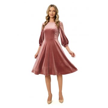 Rochie catifelata cu paiete - Roz prafuit
