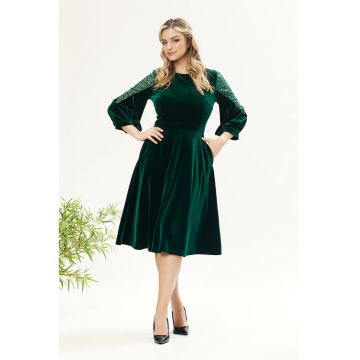 Rochie catifelata cu paiete - Verde inchis