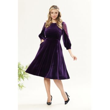 Rochie catifelata cu paiete - Violet inchis