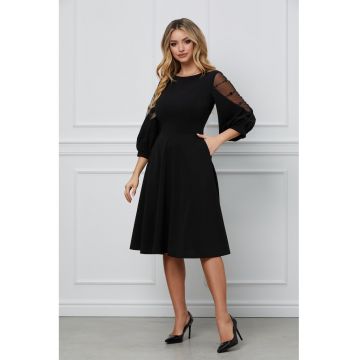 Rochie cu croiala A si maneci bufante - Negru