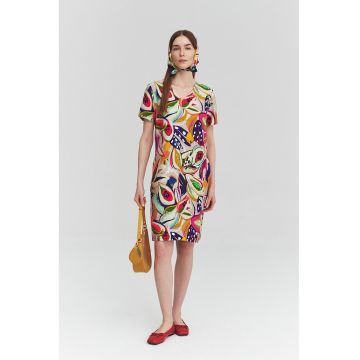 Rochie cu decolteu in V si model abstract - Multicolor