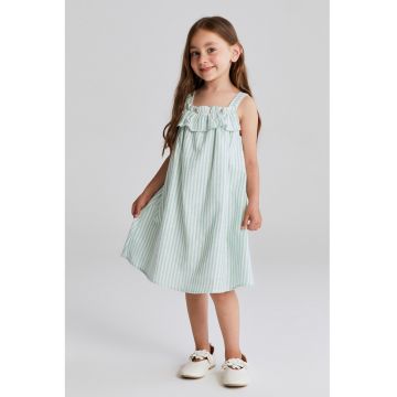 Rochie cu decolteu patrat si dungi - Albastru pastel