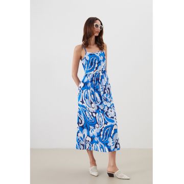 Rochie cu imprimeu - fara maneci - Albastru royal/Alb optic