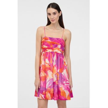 Rochie cu imprimeu si bretele subtiri - Fucsia/Portocaliu dovleac/Ametist